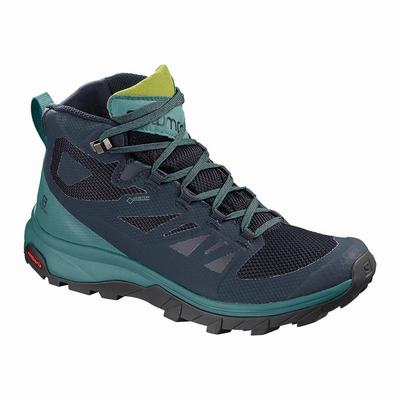 Női Salomon OUTLINE MID GORE-TEX Túrabakancs SA6032198 Sötétkék/Zöld